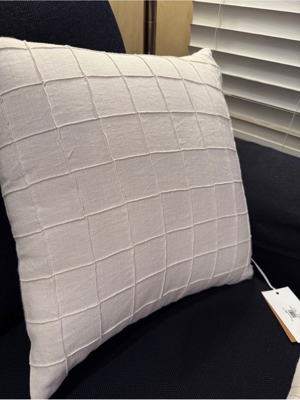 West Elm Textured Grid Throw Pillow - Cream/Alabaster